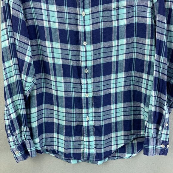 Brooks Brothers Irish Linen Shirt Mens Large Blue Plaid Regent Button‎ Down - Picture 3 of 15